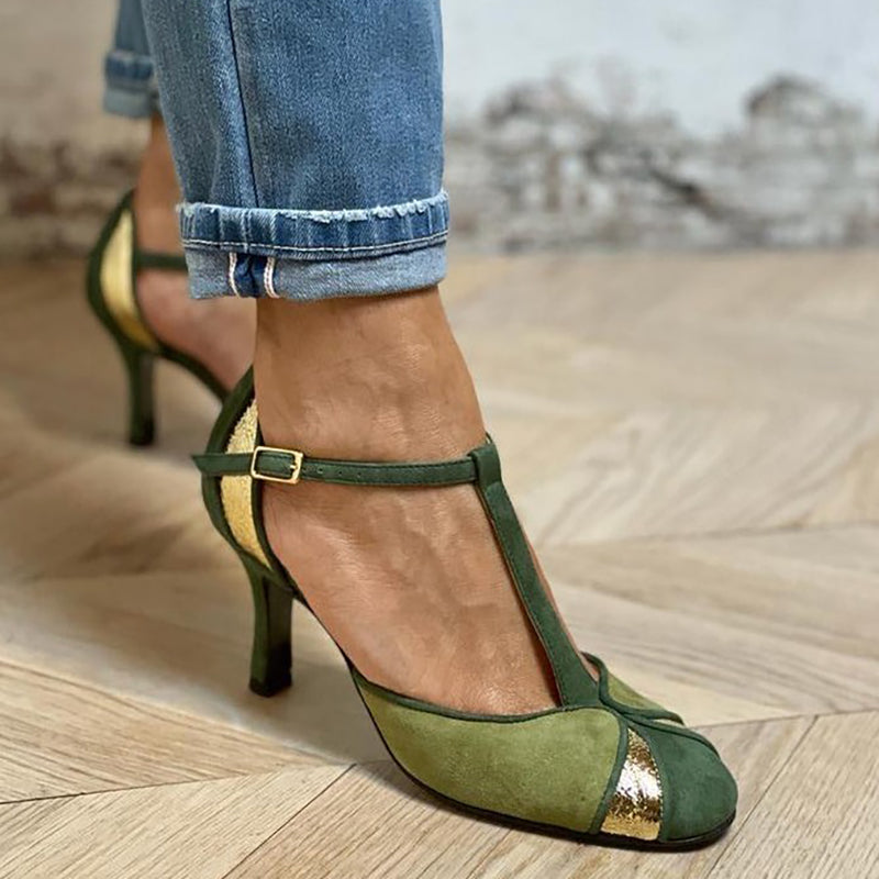 Alicia - Patchwork Neckline Heels