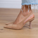 Arabella - Nude slingback heels with a fine heel