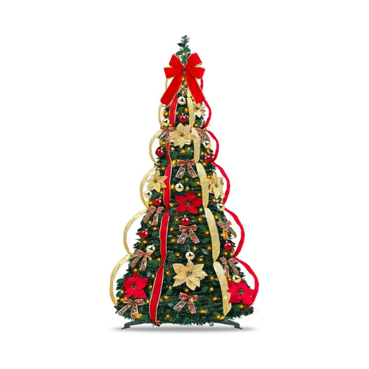 Retractable Christmas tree (decorated and illuminated)