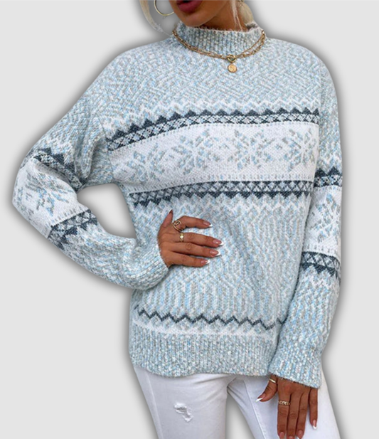 Kiera - Arctic Blue Snowflake Knit for Winter Warmth