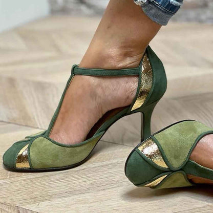 Alicia - Patchwork Neckline Heels