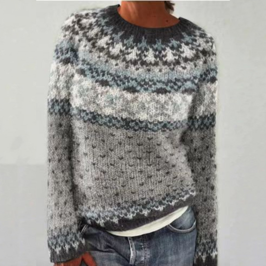 Livia - Snowy Grey Nordic Dot Knit Sweater