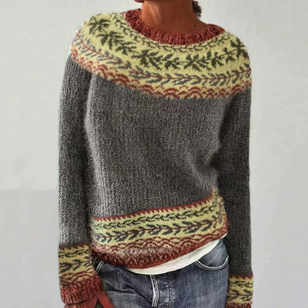 Aurora - Forest Vine Trim Scandinavian Knit Sweater