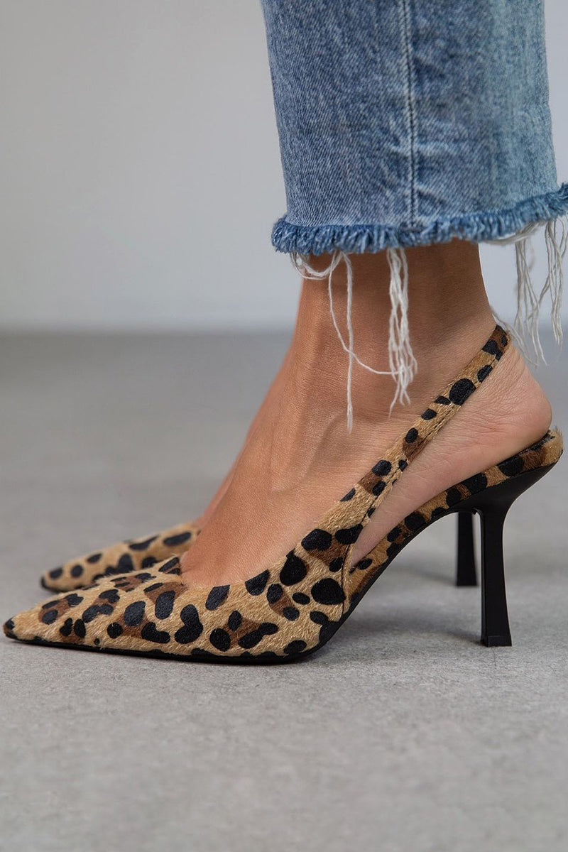 Annelise - Khaki Leopard Print Pointed Toe Heels