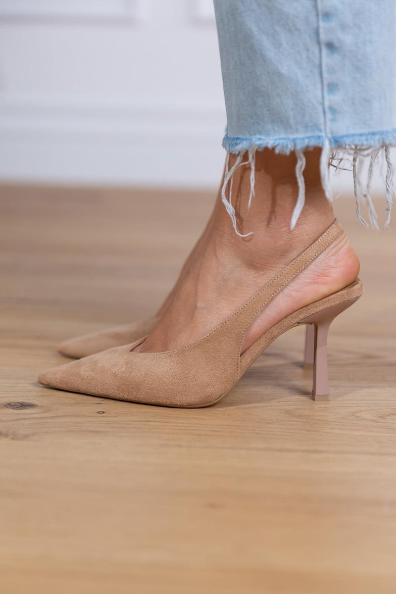 Arabella - Nude slingback heels with a fine heel